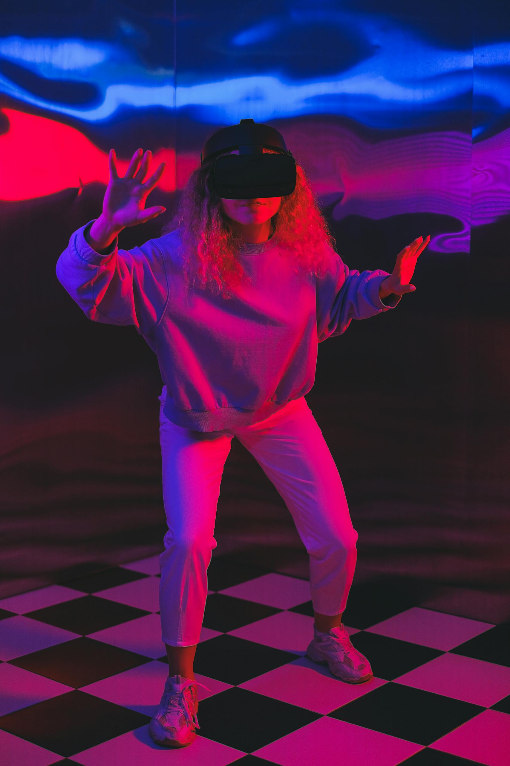 Woman Playing a Virtual Reality Game with a VR Headset